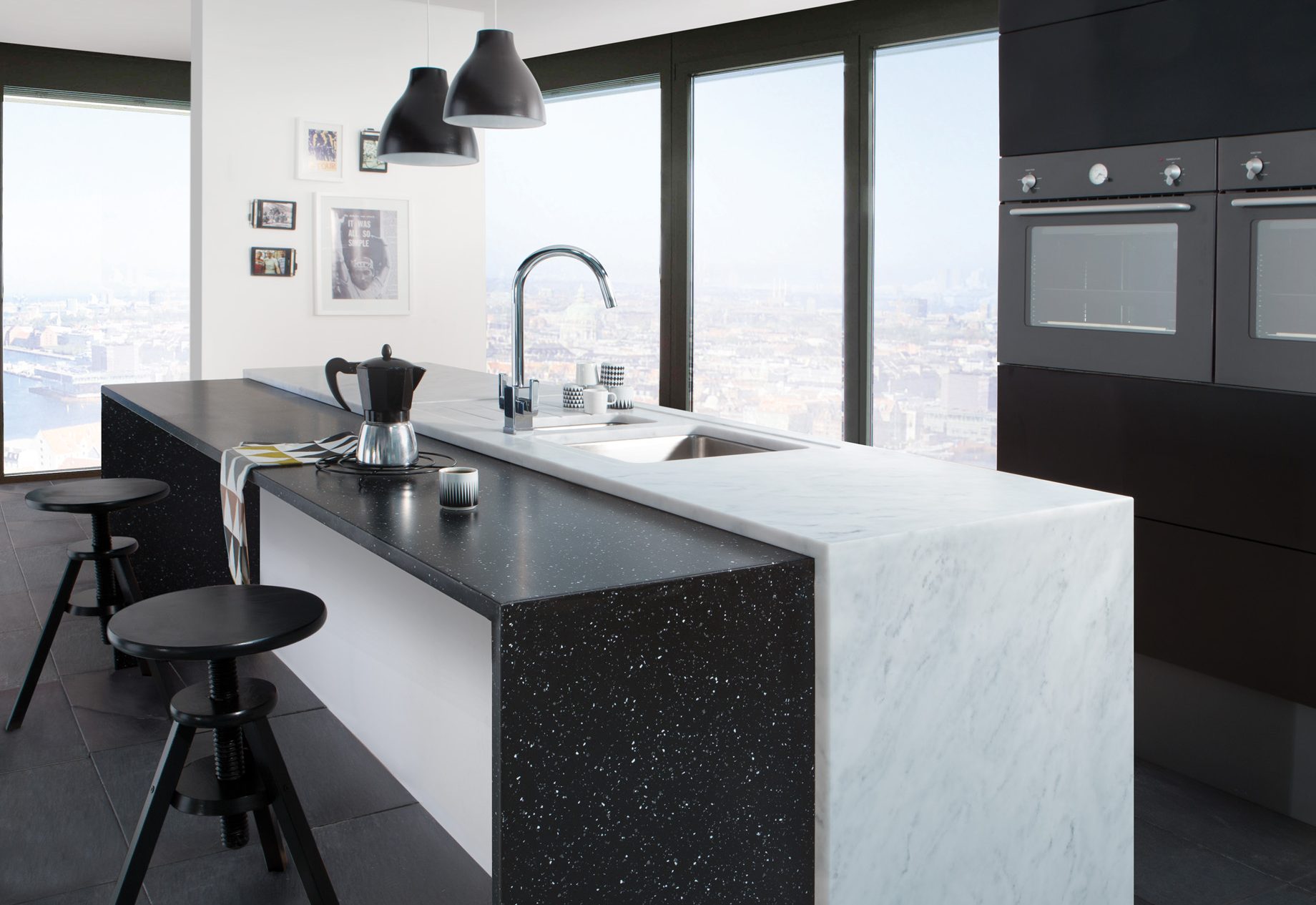 Carrara and Black Granite Worksurface Carrara and Black Granite Worksurface